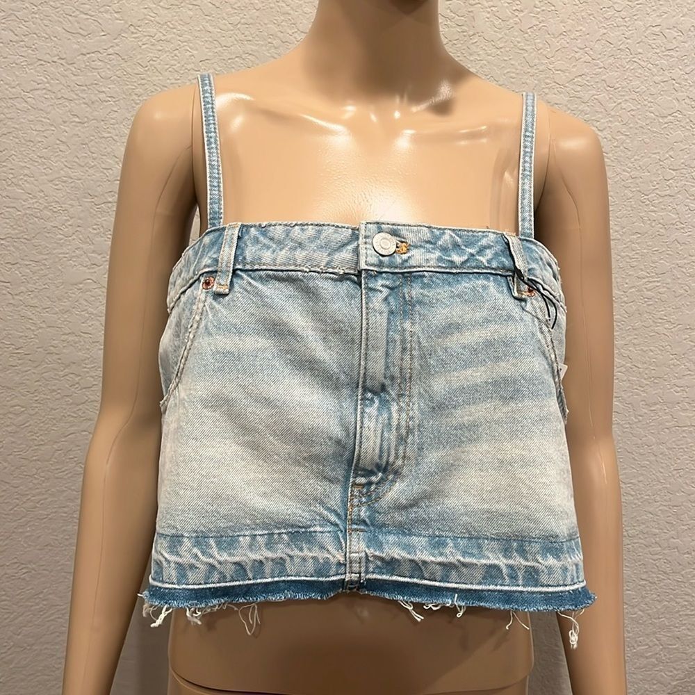 Zara Light Blue Denim Crop Top
